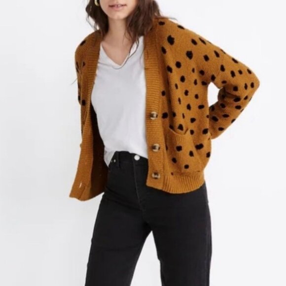 Madewell Sweater Women's Small Cardigan Old Gold and Black Polka Dots Purdue - Picture 8 of 10